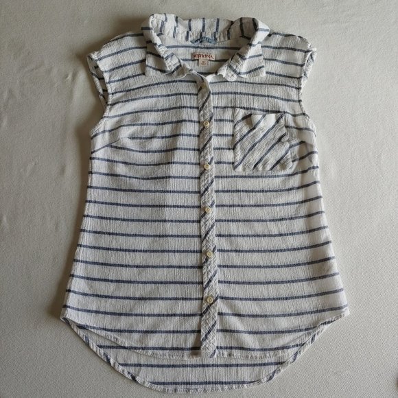 merona blue and white striped summer button-up tank top w/ pocket - Picture 3 of 7